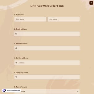 Lift Truck Work Order Form