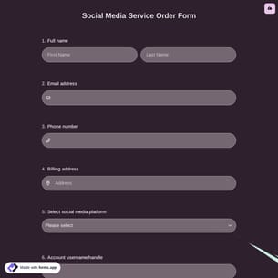 Social Media Service Order Form