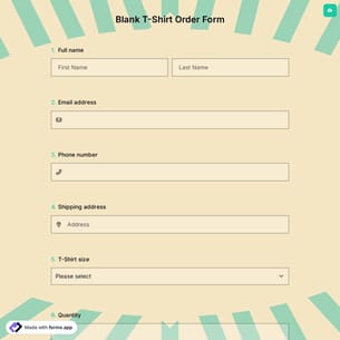 Blank T-Shirt Order Form