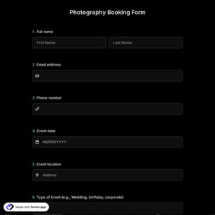 Photography Booking Form
