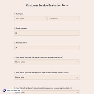 Customer Service Evaluation Form