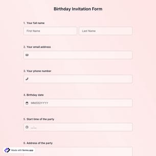 Birthday Invitation Form