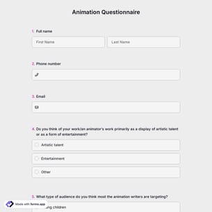 Animation Questionnaire