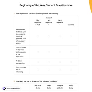 Beginning of the Year Student Questionnaire