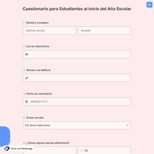 Cuestionario para Estudiantes al Inicio del Año Escolar