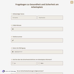 Fragebogen zu Gesundheit und Sicherheit am Arbeitsplatz