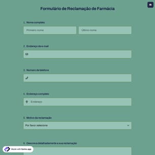 Formulário de Reclamação de Farmácia