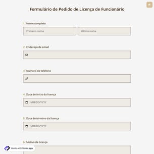 Formulário de Pedido de Licença de Funcionário
