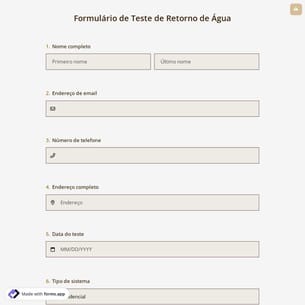 Formulário de Teste de Retorno de Água