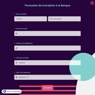 Formulaire de Inscription à la Banque