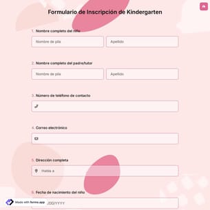 Formulario de Inscripción de Kindergarten