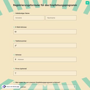 Registrierungsformular für das Empfehlungsprogramm