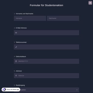 Formular für Studentenakten