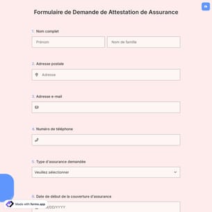 Formulaire de Demande de Attestation de Assurance