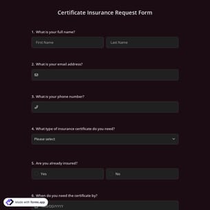 Certificate Insurance Request Form