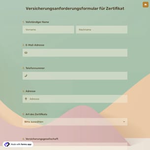 Versicherungsanforderungsformular für Zertifikat