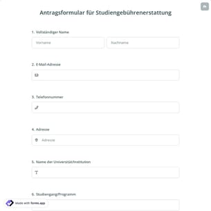 Antragsformular für Studiengebührenerstattung