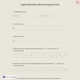 Lagermitarbeiter Bewertungsformular