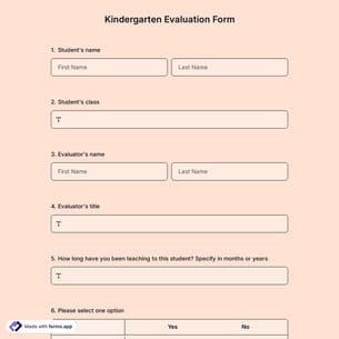 Kindergarten Evaluation Form