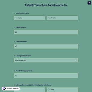 Fußball-Tippschein-Anmeldeformular