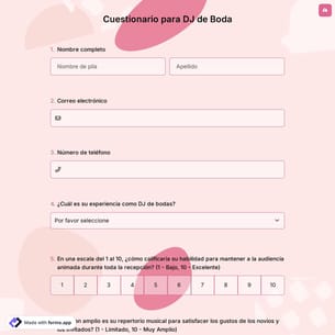 Cuestionario para DJ de Boda