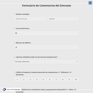 Formulario de Comentarios del Gimnasio