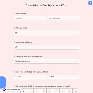 Formulaire de Feedback de le Hôtel