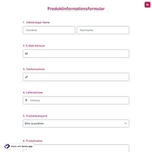 Produktinformationsformular