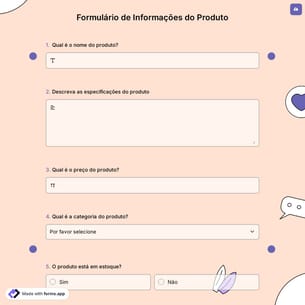 Formulário de Informações do Produto