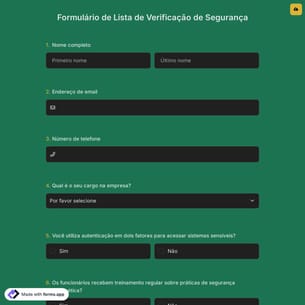Formulário de Lista de Verificação de Segurança