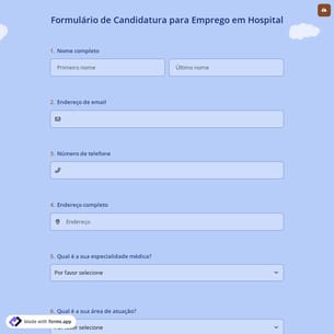 Formulário de Candidatura para Emprego em Hospital