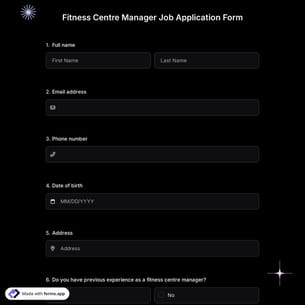 Fitness Centre Manager Job Application Form