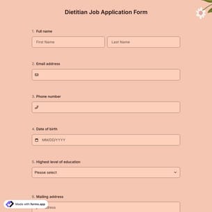 Dietitian Job Application Form
