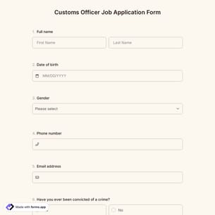 Customs Officer Job Application Form