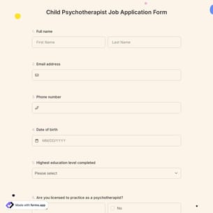 Child Psychotherapist Job Application Form
