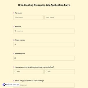 Broadcasting Presenter Job Application Form