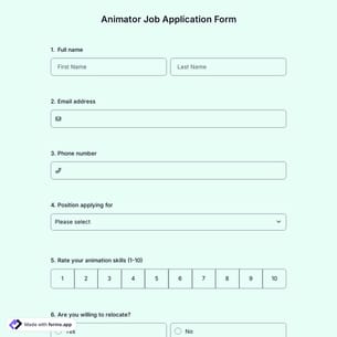 Animator Job Application Form
