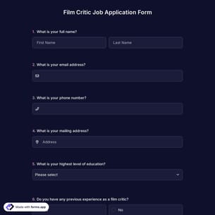 Film Critic Job Application Form
