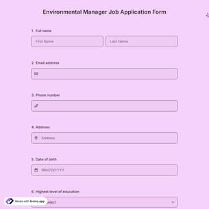 Environmental Manager Job Application Form