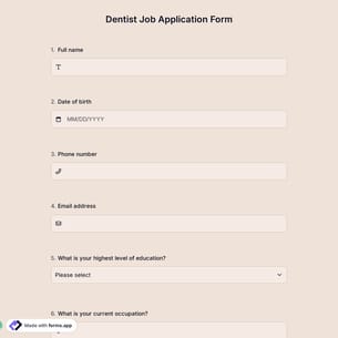 Dentist Job Application Form