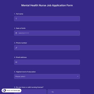 Mental Health Nurse Job Application Form