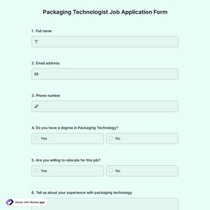 Packaging Technologist Job Application Form
