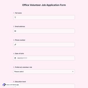Office Volunteer Job Application Form