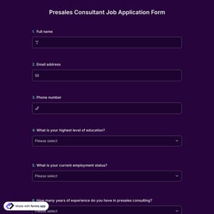 Presales Consultant Job Application Form