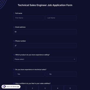 Technical Sales Engineer Job Application Form