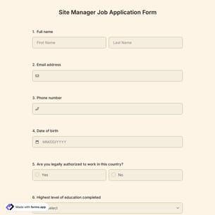 Site Manager Job Application Form