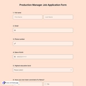 Production Manager Job Application Form