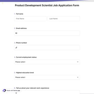 Product Development Scientist Job Application Form