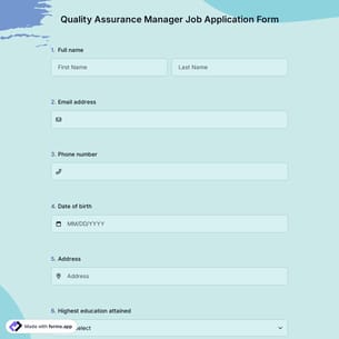 Quality Assurance Manager Job Application Form