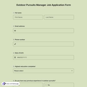 Outdoor Pursuits Manager Job Application Form